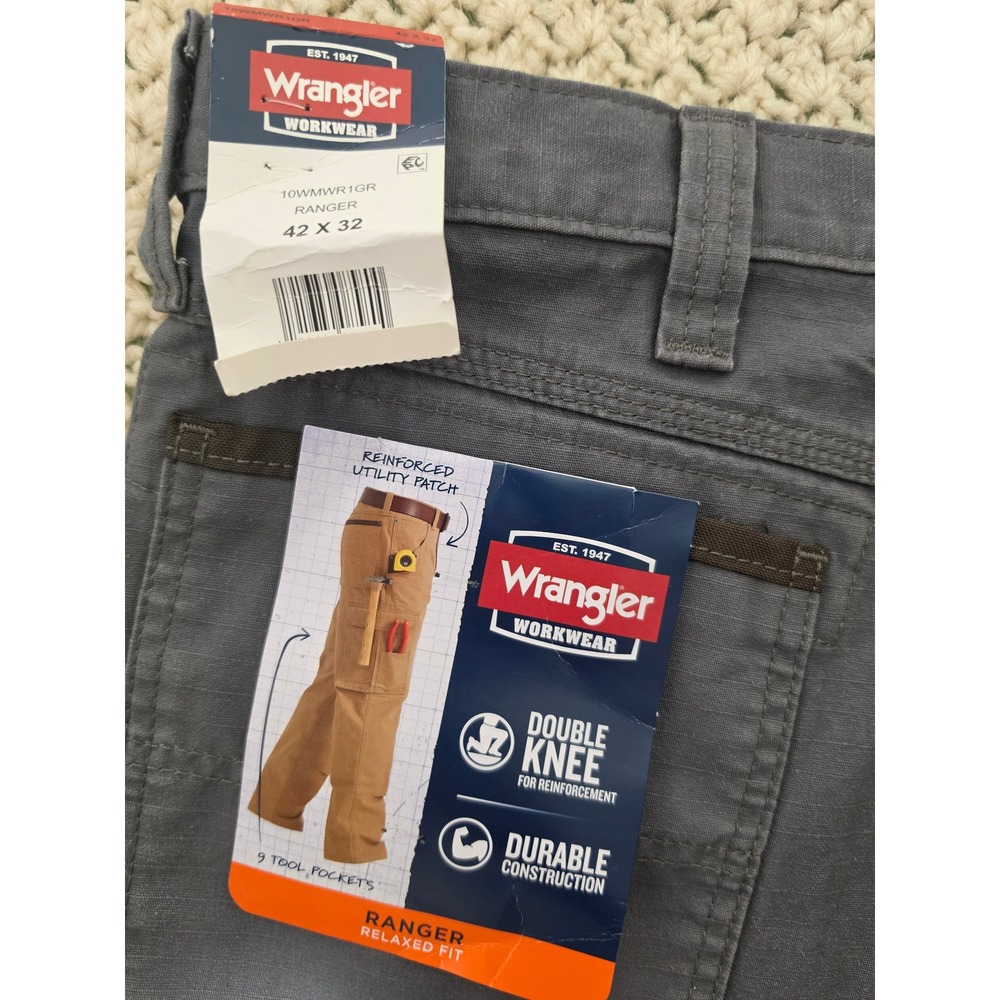 Wrangler Ranger Cargo Work Pants 42x32 Grey New Double Knee Utility 10WMWR1GR - Picture 6 of 6